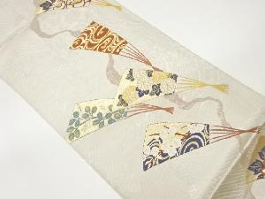 扇子に花・流水模様織出し袋帯